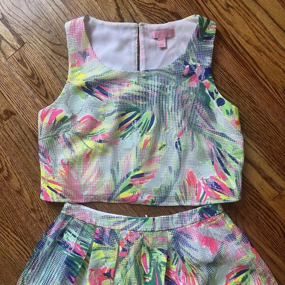 Lilly Pulitzer Hilah Matching Set Skirt and Crop Top Island Time Size 2 Tropical - Picture 6 of 15